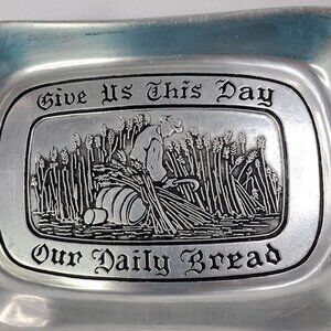 VTG Wilton Armetale "Give Us This Day Our Daily Bread" Pewter Bread Tray 11"x7"